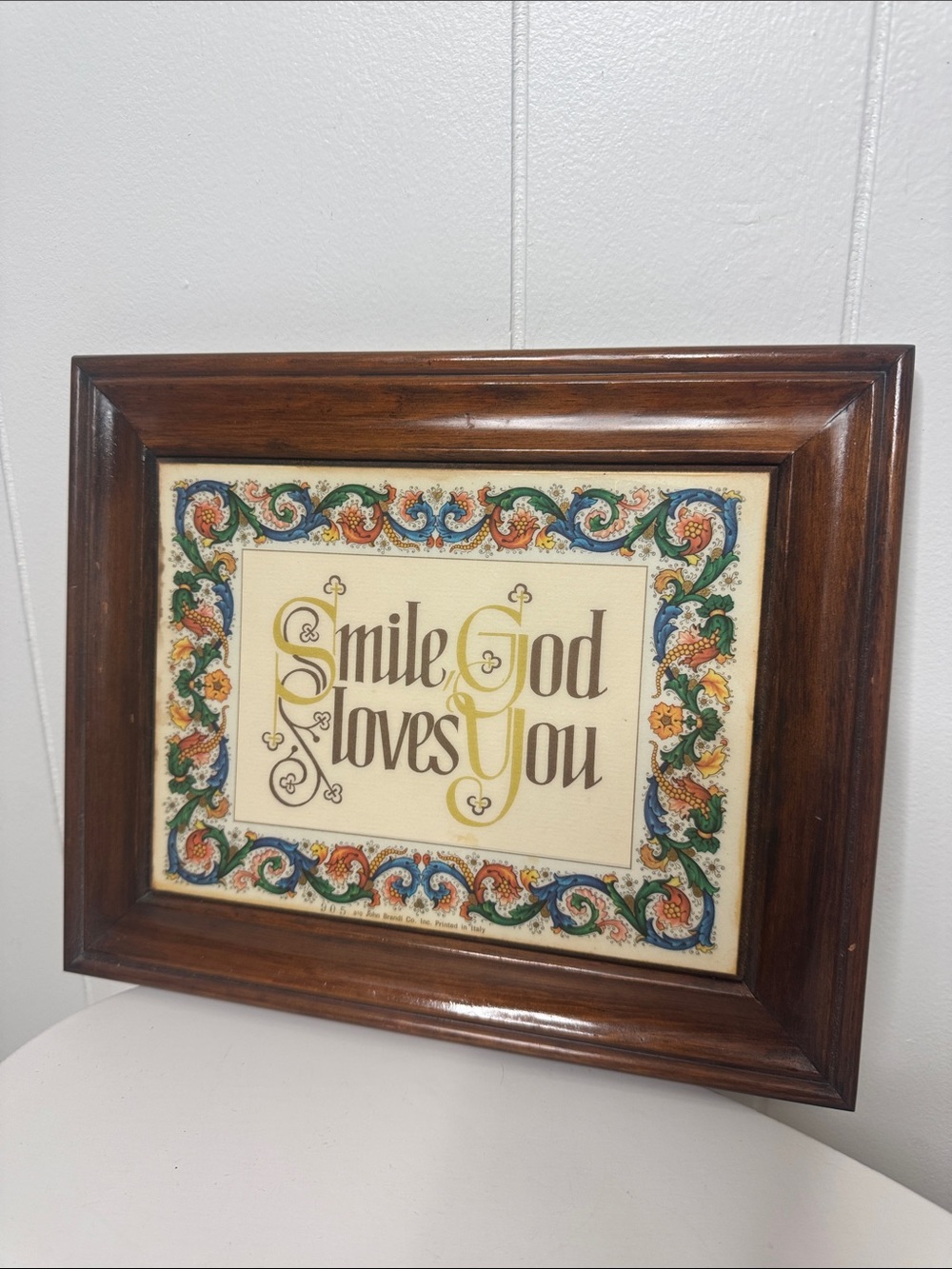 Smile God loves you framed art vintage